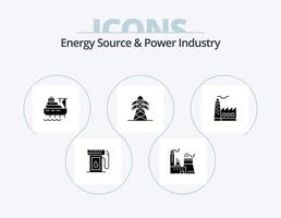 fonte de energia e design de ícones do pacote de ícones de glifo da indústria de energia 5. fábrica. torre de transmissão. barco. transmissão. elétrico vetor