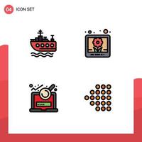 pacote de interface do usuário de 4 cores planas básicas de linhas preenchidas de análise de imagem de login de navio deixou elementos de design de vetores editáveis