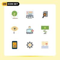 conjunto de cores planas de interface móvel de 9 pictogramas de análise de exclamação de conhecimento dados curiosos elementos de design vetorial editáveis vetor