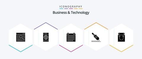 pacote de ícones de 25 glifos de negócios e tecnologia, incluindo carrinho. tecnologia. calendário. PIN. cabo de áudio vetor