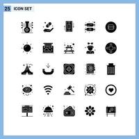 pacote de interface do usuário de 25 glifos sólidos básicos de dieta crianças sincronizar doces smartphone elementos de design de vetores editáveis