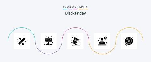 Black Friday Glyph 5 Icon Pack, incluindo vendedor. pessoa. fazer compras. agente. Shopping vetor