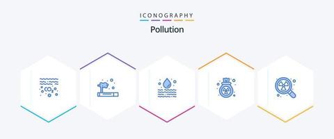 poluição 25 pacote de ícones azul incluindo radioativo. desperdício. agua. lixo. gás vetor