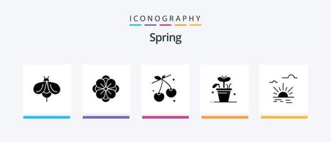 Pacote de ícones Spring Glyph 5, incluindo brilho. primavera. baga. plantar. crescimento. design de ícones criativos vetor