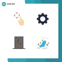 conjunto de ícones planos de interface móvel de 4 pictogramas de elementos de design de vetores editáveis de interface de movimento de porta de dedo