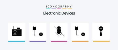 pacote de ícones de glifo 5 de dispositivos, incluindo música. instrumento. microfone. hardware. cordão. design de ícones criativos vetor