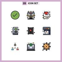 conjunto de 9 sinais de símbolos de ícones de interface do usuário modernos para cozinha, patrocinador, livro, elementos de design de vetores editáveis à mão