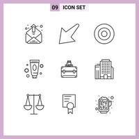 conjunto moderno de 9 contornos e símbolos, como elementos de design de vetores editáveis de sinal de mulher de maleta