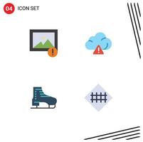 conjunto moderno de 4 ícones e símbolos planos, como patins de alerta, cerca de bota de nuvem, elementos de design de vetores editáveis