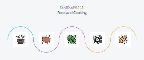 linha de comida cheia de pacote de 5 ícones planos, incluindo . Comida. salada. pão. entrega rápida vetor