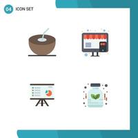 conjunto de ícones planos de interface móvel de 4 pictogramas de gráfico de coco apresentação on-line marketing elementos de design de vetores editáveis