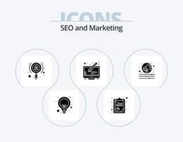 seo glifo icon pack 5 design de ícones. alerta. tela. análise de SEO. direito autoral. do utilizador vetor