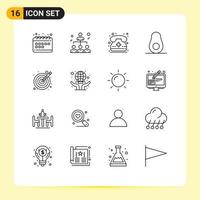 pacote de interface do usuário de 16 contornos básicos de elementos de design de vetores editáveis de abacate de chamada de design de alvo