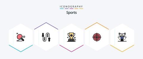 pacote de ícones de 25 linhas preenchidas de esportes, incluindo estratégia. alvo. pulando. vencedora. vencer vetor