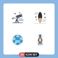 conjunto moderno de pictograma de 4 ícones planos de binóculos pintura astronomia codificação viagem elementos de design de vetores editáveis