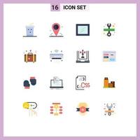 grupo de símbolos de ícone universal de 16 cores planas modernas de coração de casamento interior maleta chave editável pacote de elementos de design de vetores criativos