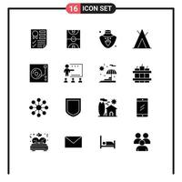 conjunto de 16 sinais de símbolos de ícones de interface do usuário modernos para tenda de jogo de jogador wigwam elementos de design de vetores editáveis de ouro