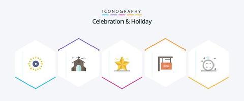 celebração e feriado 25 pacote de ícones planos, incluindo férias. placa. feriado. Estrela. evento vetor
