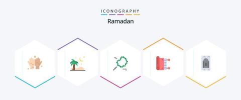 Pacote de ícones planos do Ramadã 25, incluindo tapete. tapete. rezar. Ramadã. muçulmano vetor