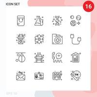 conjunto moderno de pictograma de 16 contornos do espaço de apresentação dna ciência planeta elementos de design de vetores editáveis