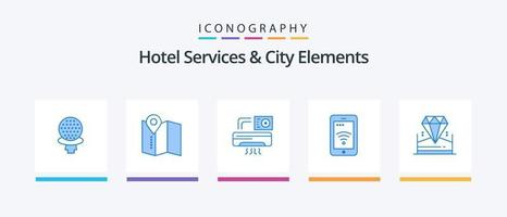 serviços de hotel e elementos da cidade azul 5 pacote de ícones incluindo jóia. brilhante. condição do ar. Wi-fi. o sinal. design de ícones criativos vetor