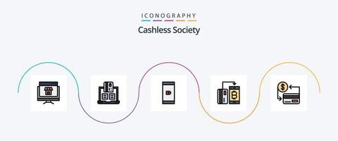 linha de sociedade sem dinheiro cheia de pacote de 5 ícones planos, incluindo dinheiro. moeda. caderno. sem dinheiro. Smartphone vetor