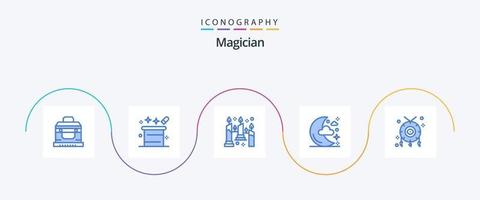 pacote de ícones mágico azul 5, incluindo acessórios. noite. chapéu mágico. lua. claro vetor