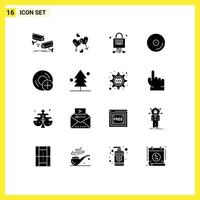 conjunto de 16 sinais de símbolos de ícones modernos da interface do usuário para vídeo cd amor disco servidor editável elementos de design vetorial vetor