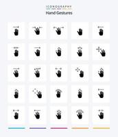 gestos criativos com as mãos 25 pacotes de ícones preto sólido glifo, como seta. gesto. linguagem corporal. quatro. vetor
