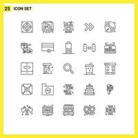 grupo de símbolos de ícone universal de 25 linhas modernas de tocar música comida cd direito elementos de design de vetores editáveis