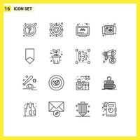 pacote de 16 contornos criativos de exibição de elementos de design de vetores editáveis de site de círculo on-line de comércio eletrônico