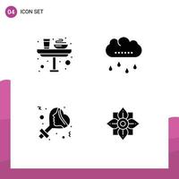 conjunto moderno de pictograma de glifos sólidos de café da manhã gênero vidro chuva mulheres elementos de design vetorial editáveis vetor