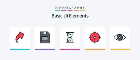 a linha básica de elementos da interface do usuário preencheu o pacote de 5 ícones, incluindo o sol. brilho. potência. dados. cartão de memória. design de ícones criativos vetor