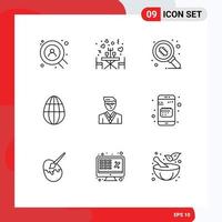 pacote de 9 sinais e símbolos de contornos modernos para mídia impressa na web, como elementos de design de vetores editáveis de páscoa de usuário de estudante