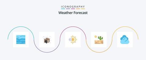 pacote de ícones do tempo plano 5, incluindo armazenamento. nuvem. Sol. clima. Sol vetor