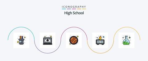 linha do ensino médio cheia de pacote de ícones plana 5 incluindo . experimentar. bola. química. relógio vetor