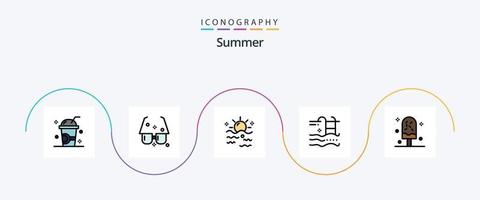 linha de verão cheia de pacote de ícones de 5 planos, incluindo verão. feriado. Sol. nascer do sol. verão vetor
