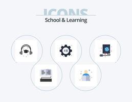 escola e aprendizagem plana icon pack 5 design de ícones. rede. mouse. boné. livro. engrenagem vetor