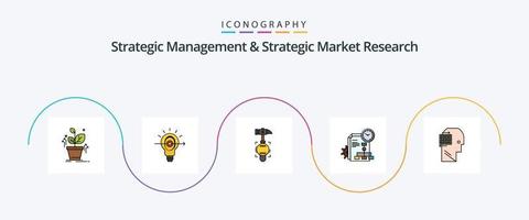 linha de gerenciamento estratégico e pesquisa de mercado estratégica preenchida com 5 ícones planos, incluindo pensar. o negócio. martelo. relatório. Tempo vetor