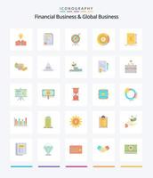 negócios financeiros criativos e negócios globais 25 pacote de ícones planos, como nota. gráfico. apresentação. porcentagem. placa vetor