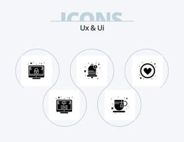 ux e ui glyph icon pack 5 design de ícone. coração. favorito. retrato. lembrete. Sino vetor