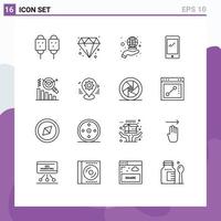 16 pacote de esboço de interface de usuário de sinais e símbolos modernos de elementos de design de vetores editáveis de cobertura de android de negócios