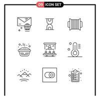 conjunto de 9 sinais de símbolos de ícones de interface do usuário modernos para participação de mercado torta de áudio de estanho cozimento elementos de design de vetores editáveis