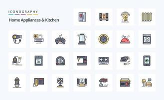 25 eletrodomésticos e pacote de ícones de estilo cheio de linha de cozinha vetor