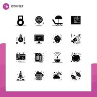 16 ícones criativos sinais modernos e símbolos de monitor dólar solução de construção bulbo elementos de design de vetores editáveis