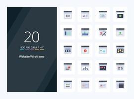 ícone de cor plana de wireframe de 20 sites para apresentação vetor