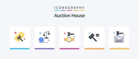 pacote de ícones de leilão plano 5, incluindo proteção. trancar. lei. lei. pulso. design de ícones criativos vetor