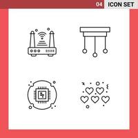 conjunto de 4 sinais de símbolos de ícones de interface do usuário modernos para coisas de chip de internet decorações processador elementos de design de vetores editáveis