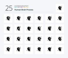 processo do cérebro humano 25 pacote de ícones de glifos sólidos, incluindo conhecimento. cabeça. quebra-cabeça. Educação. mente vetor