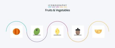 Frutas e legumes Flat 5 Icon Pack incluindo . limão. citrino. verde. fresco vetor